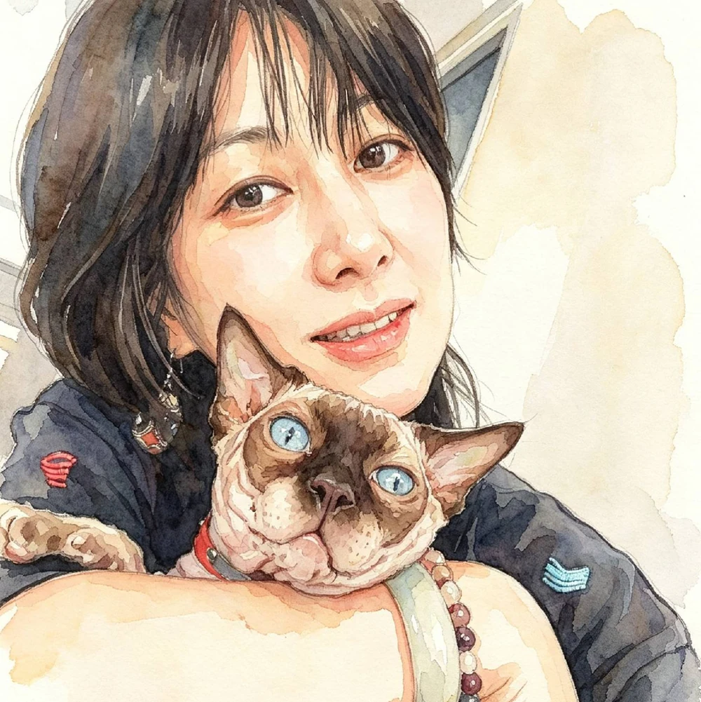 紫姀 ZIHE 与猫的水彩头像
